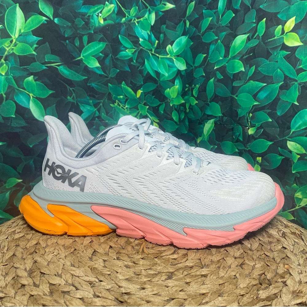Hoka White and Pink Athletic Shoes Lightweight Cushioning Performance